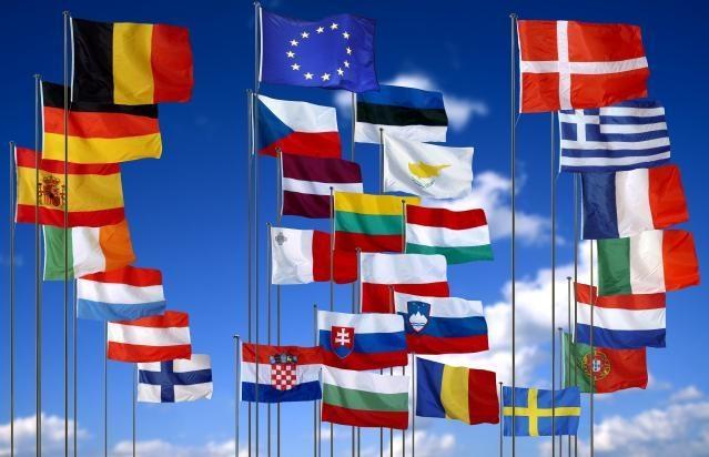 The Members States flags of the European Union of 27 Countries and the European flag 