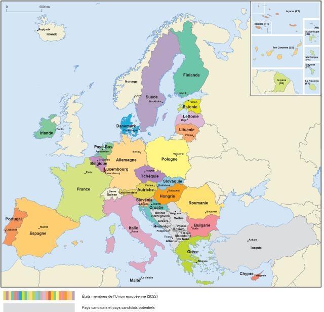 Geographic map of the European Union of 27 (2022)